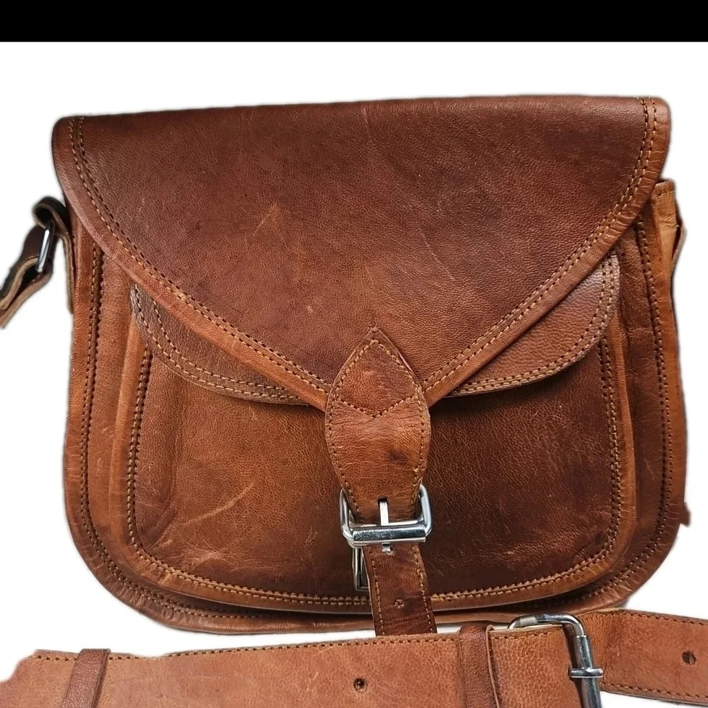 Komal’s Passion Leather Crossbody Bag Brown Canvas Unisex Retro
